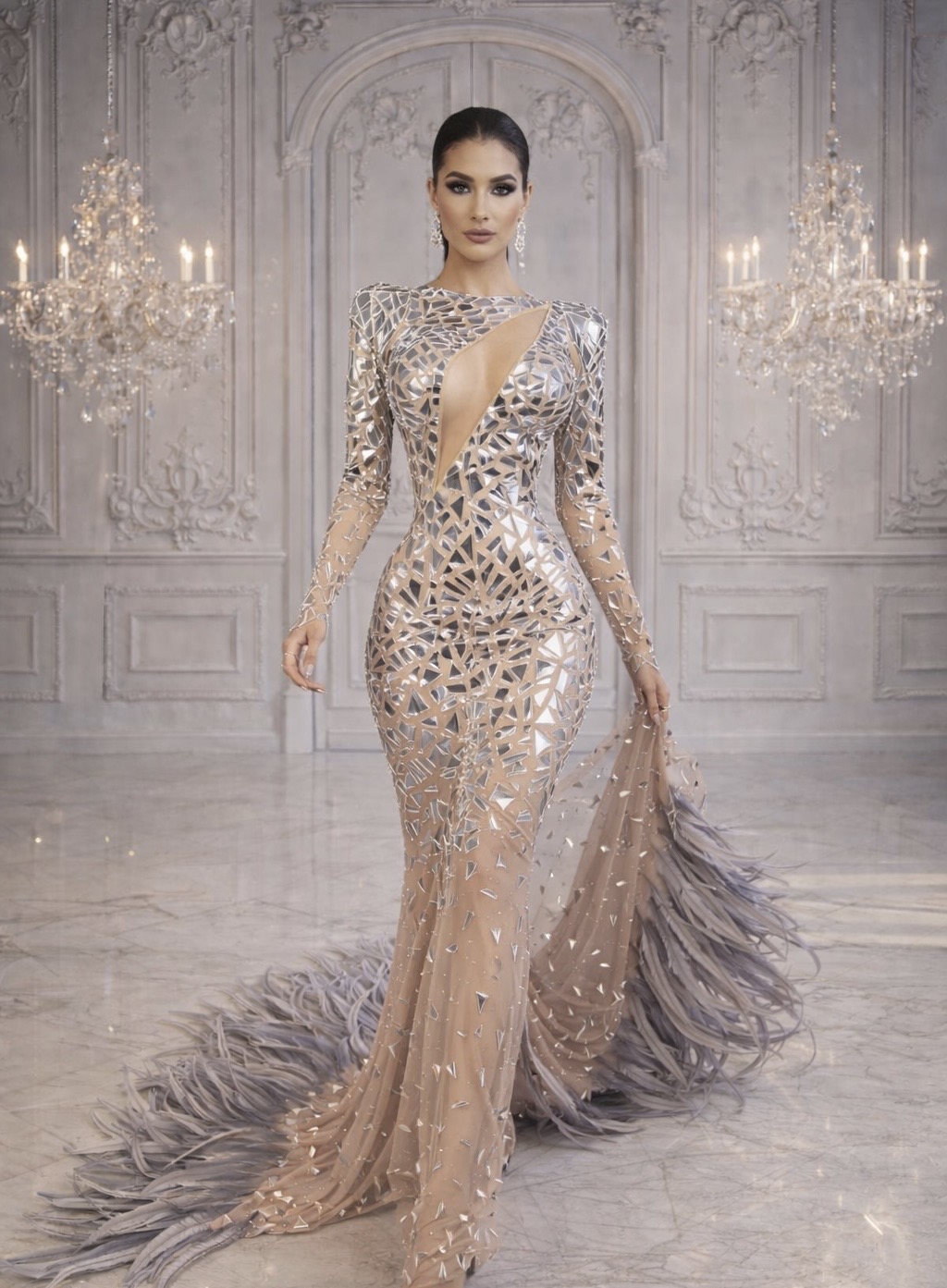 Celestial Shard Feather Couture Gown